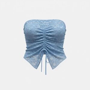 Women's Light Blue Lace Cropped Tank Top Strapless‎ Tie Front